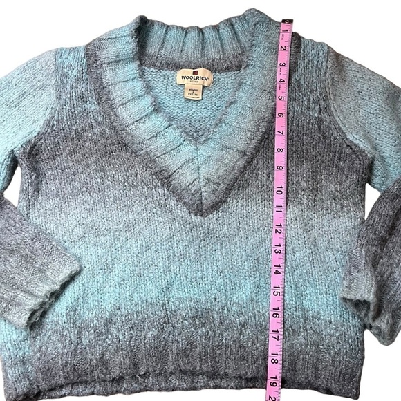 Woolrich Petite Cropped Teal & Gray Wool Blend Sweater Sz SP - Picture 4 of 7